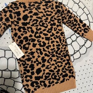 btween Animal Print Sweater Dress - Black and Tan